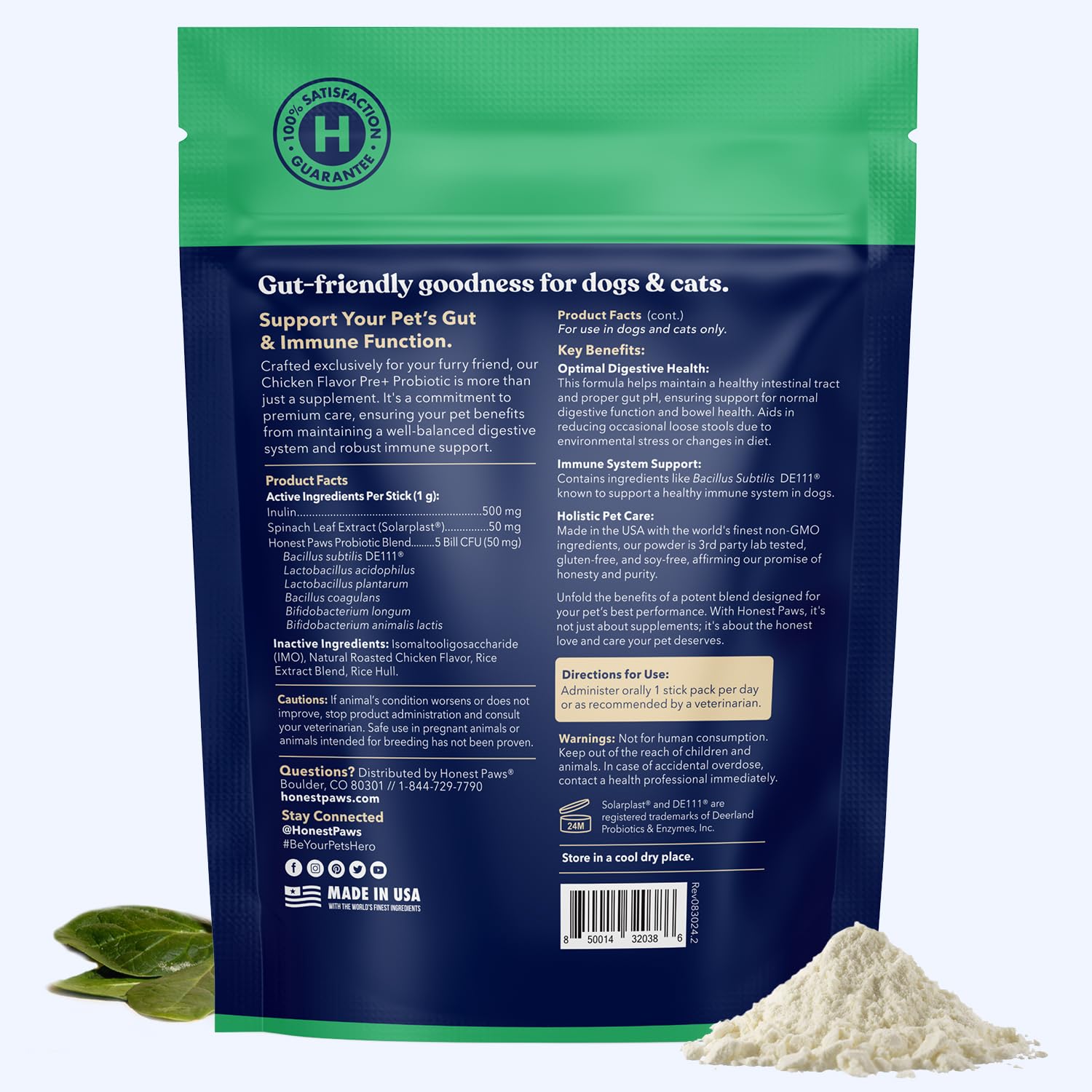 Honest Paws immune-support probiotic for dogs with prebiotics.