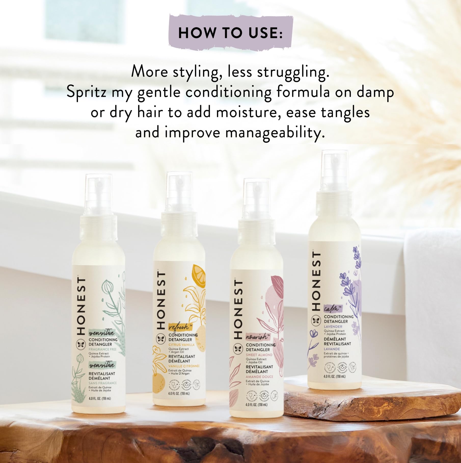 The Honest Company sensitive-skin friendly bottle communicates tear-free, hypoallergenic benefits.