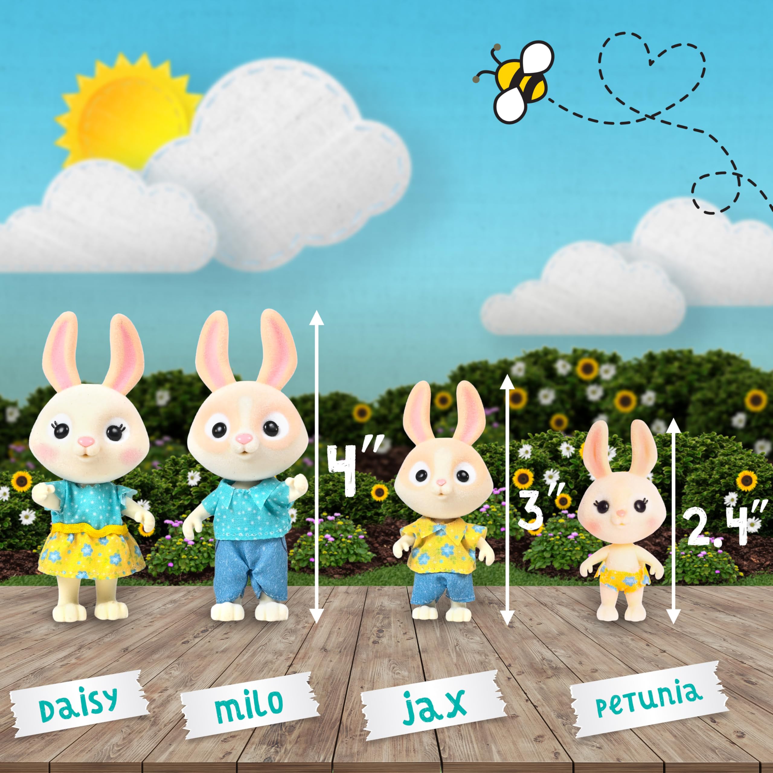 Honey Bee Acres McScampers son Jax figure supports caring sibling playtime.
