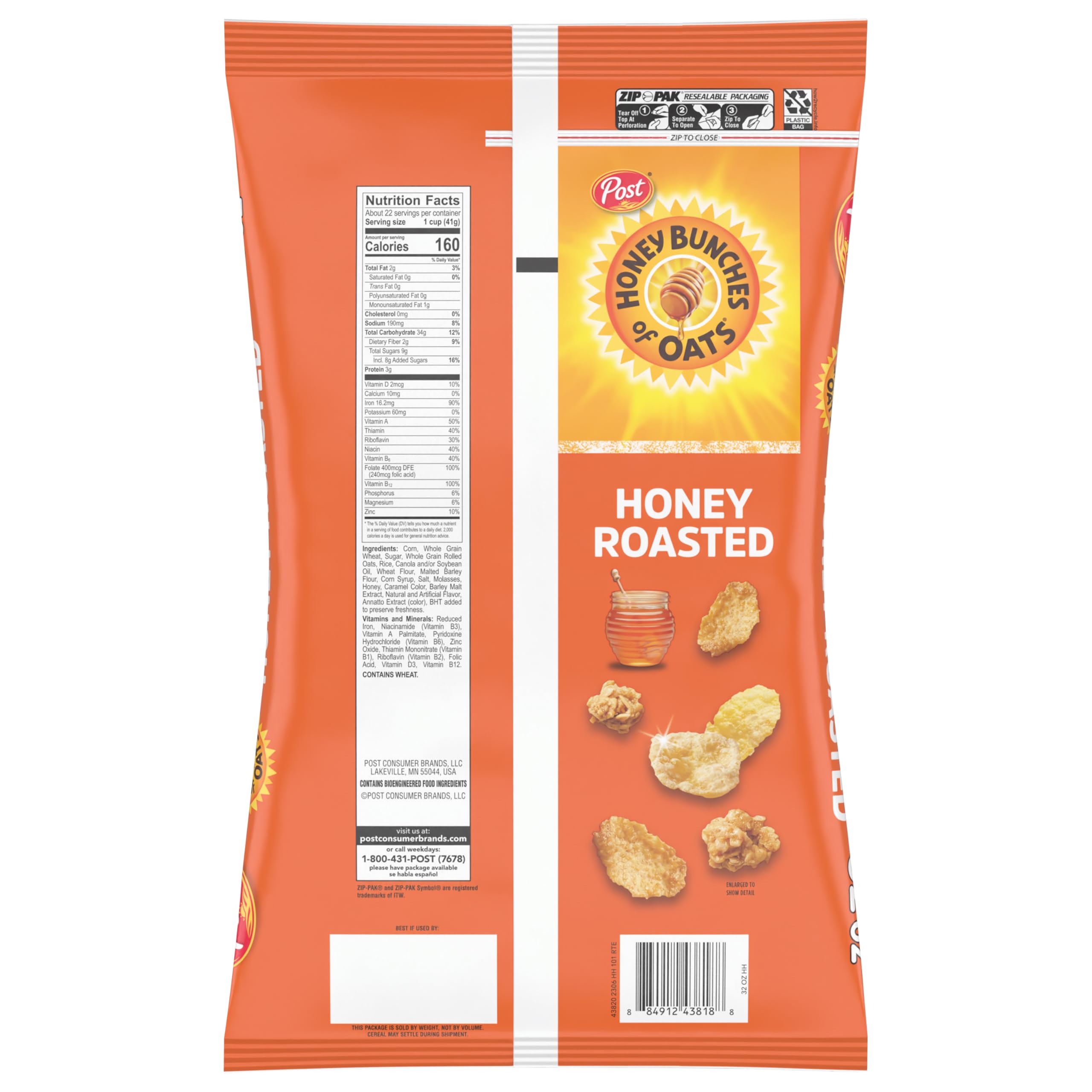Honey Bunches of Oats bag and spoon ready to serve.