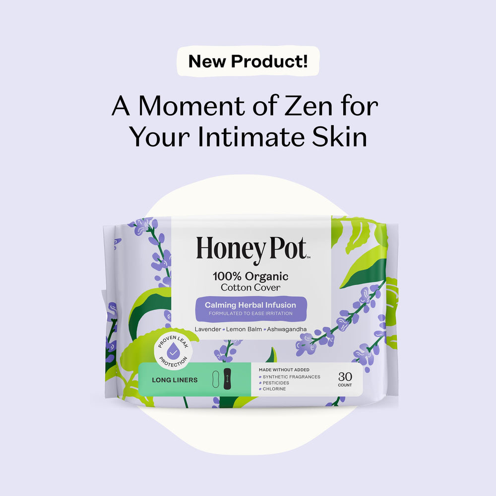 The Honey Pot calming liners infused with essential oils offer a soothing aroma.