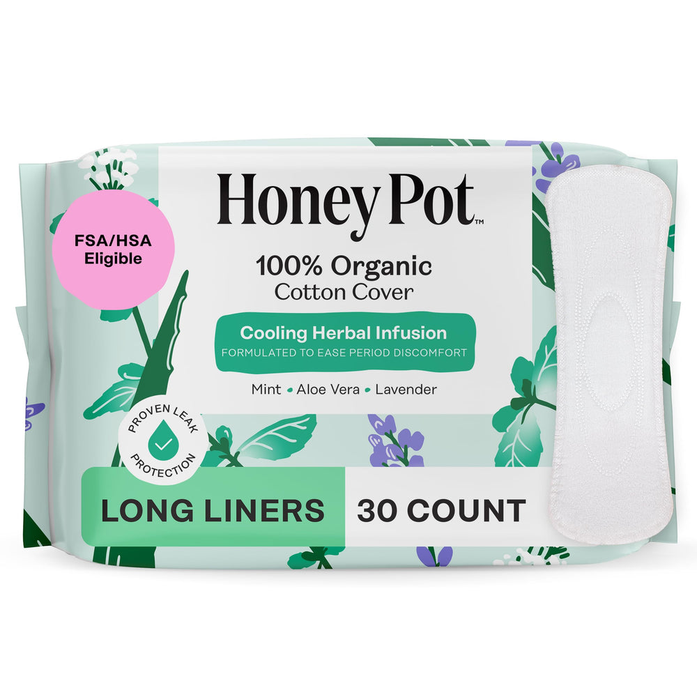 The Honey Pot herbal long pantiliner with organic cotton cover for light days