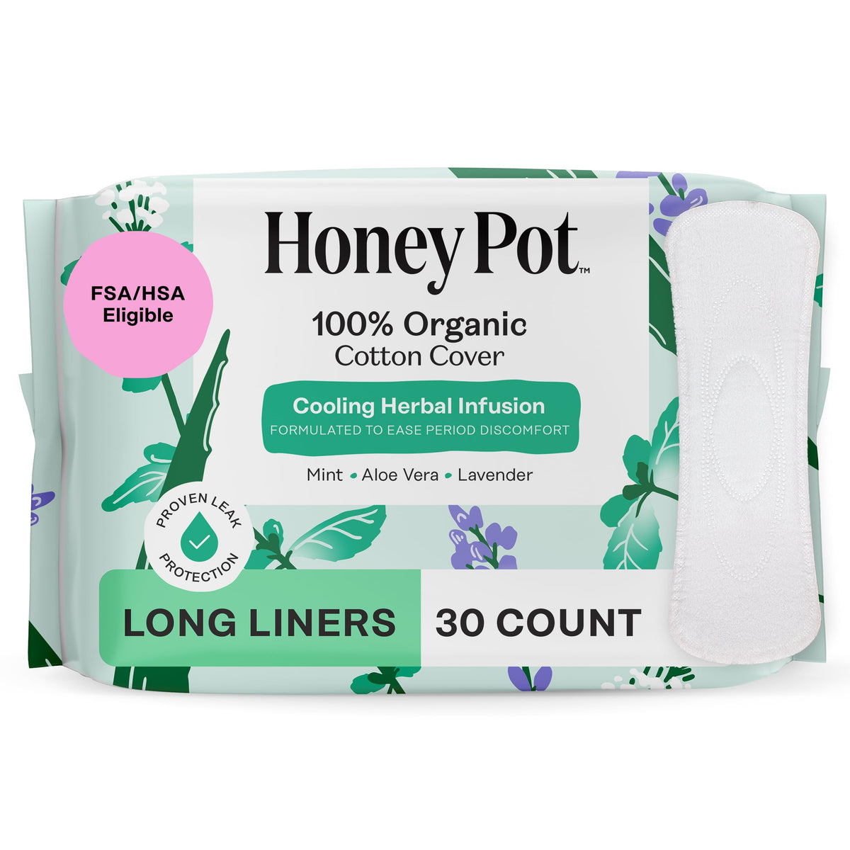 The Honey Pot herbal long pantiliner with organic cotton cover for light days