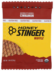 On-the-go Honey Stinger cinnamon waffle ready in a gym bag for quick pre-workout energy.