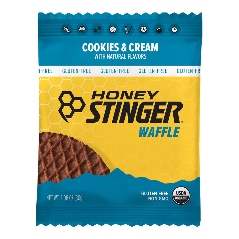 Honey Stinger gluten-free waffle interior with cream layer, ideal pre-workout fueling.