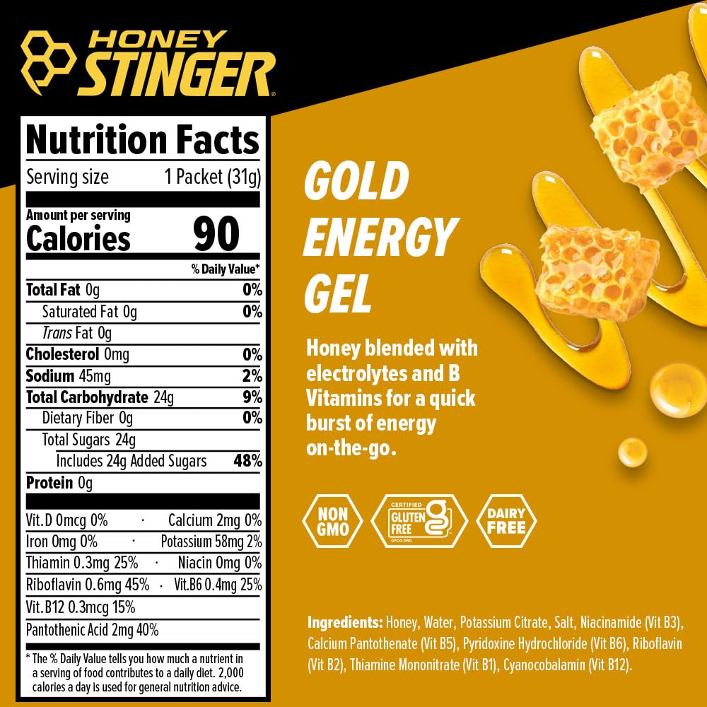 Honey Stinger Gold Energy Gel on-the-go pack ready for training sessions.