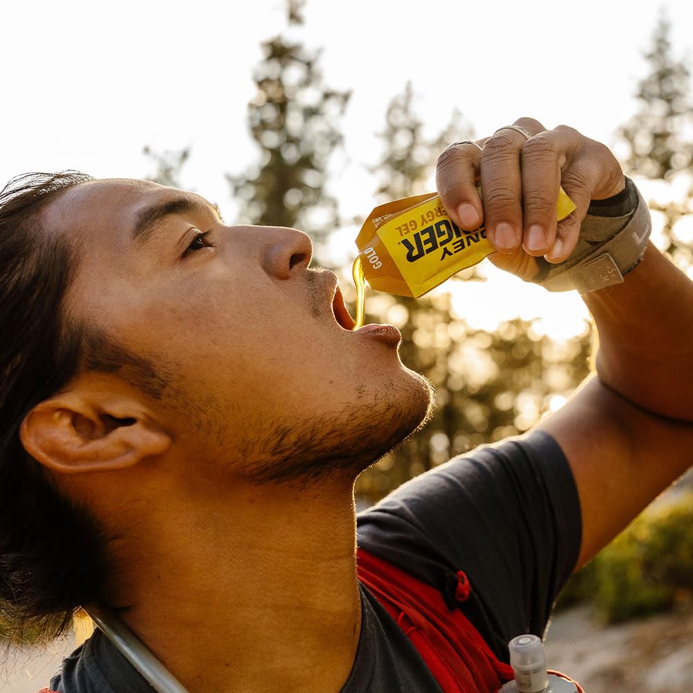 Honey Stinger Gold Energy Gel with electrolytes and B Vitamins for hydration support.