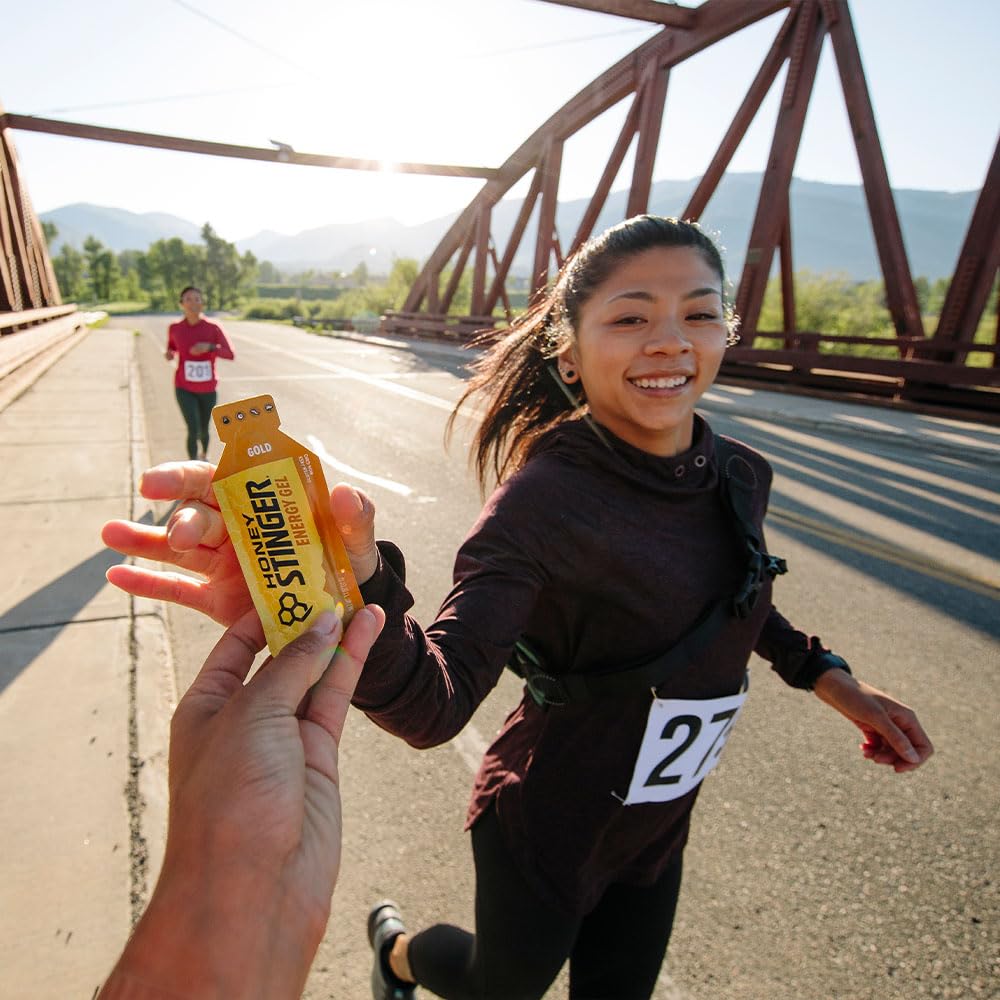 Honey Stinger Gold Energy Gel being opened for mid-workout fueling.