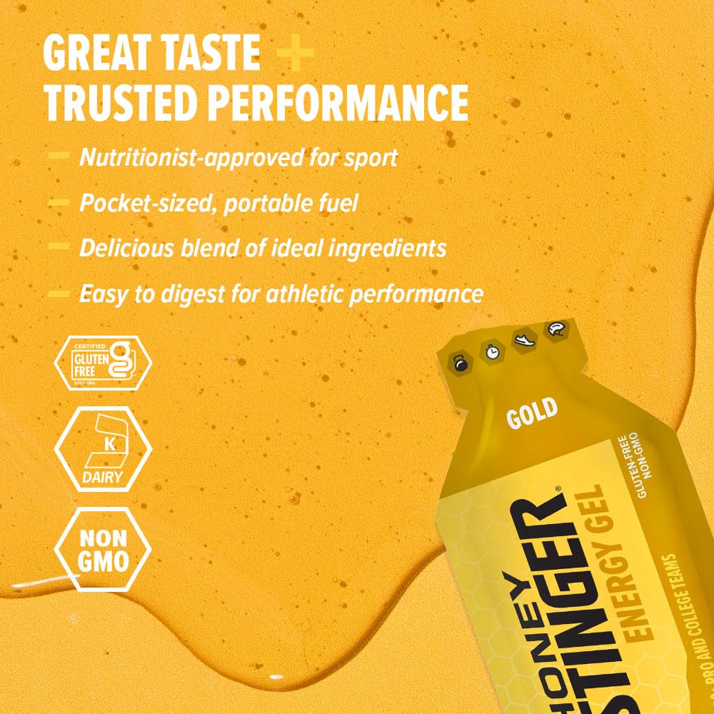 Honey Stinger Gold Energy Gel pack ready for race-day fueling.