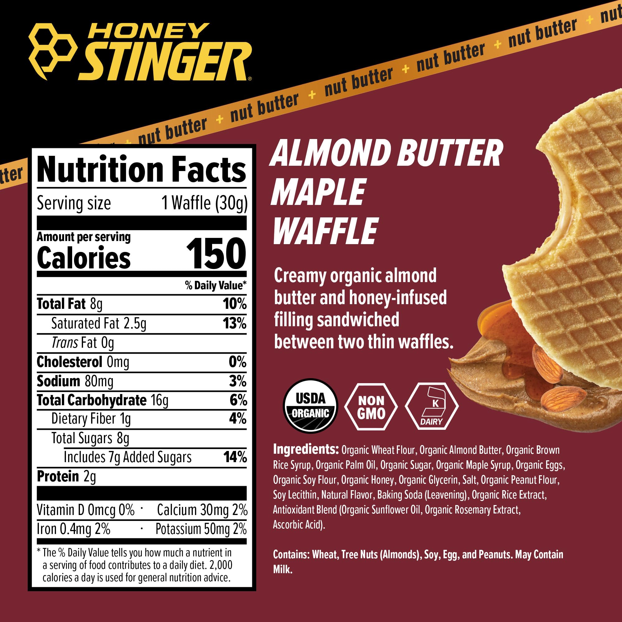 Open Honey Stinger waffle reveals creamy almond butter center for quick energy.