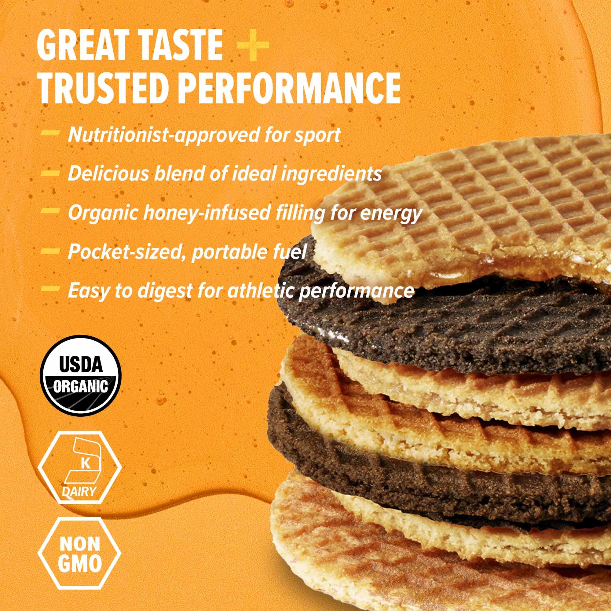 Honey Stinger Organic Energy Waffle peanut butter flavor supports long rides.