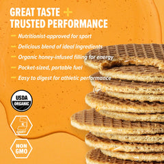 Salted caramel flavor slice of Honey Stinger Organic Energy Waffle during a ride.