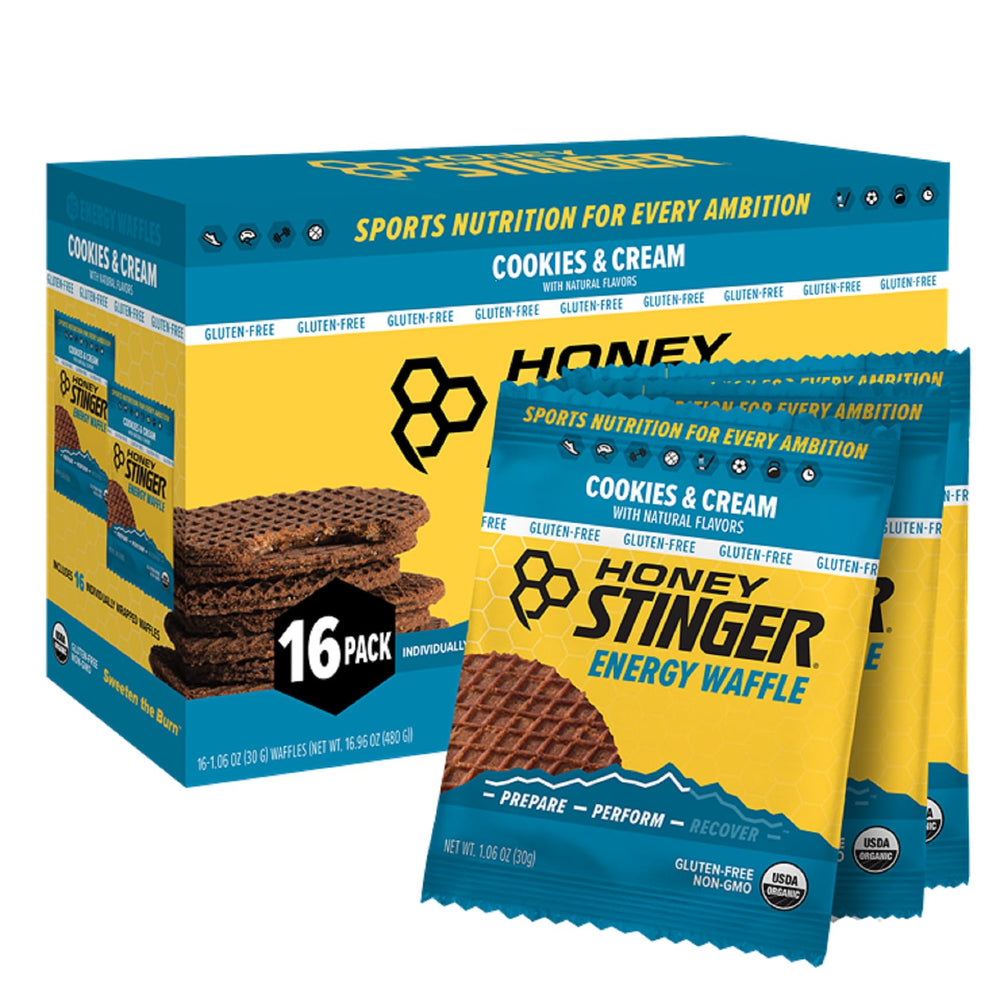 Honey Stinger organic gluten-free cookies and cream waffle pack for on-the-go energy.