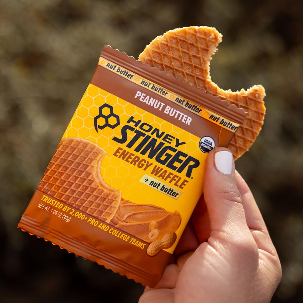 Honey Stinger Organic Peanut Butter Waffle ingredients label emphasizing organic components