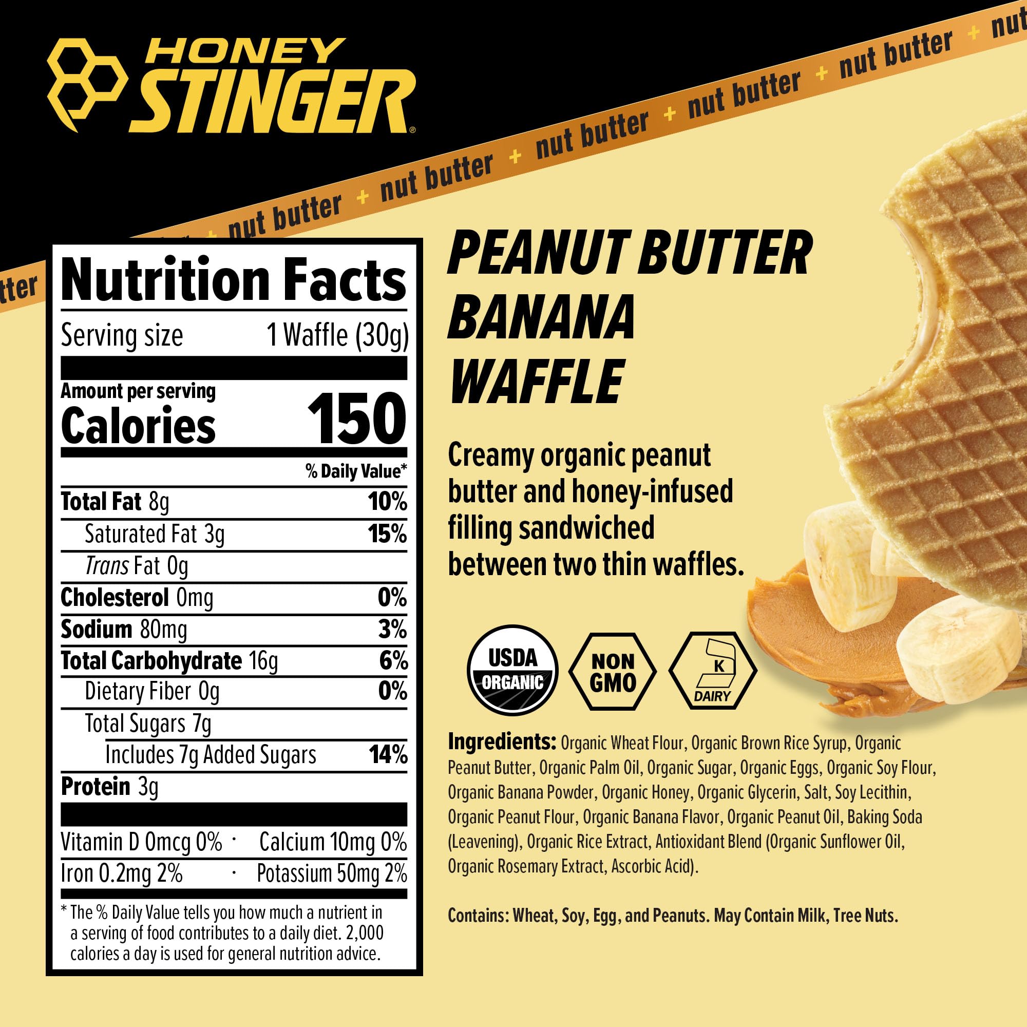 Honey Stinger Peanut Butter Banana Waffle unwrapped for quick fueling