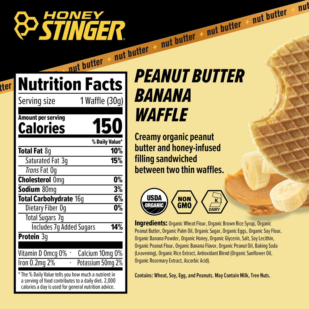 Honey Stinger Peanut Butter Banana Waffle unwrapped for quick fueling