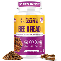 HONEYBEEZONE Bee Bread Capsules bottle front for easy daily energy support.