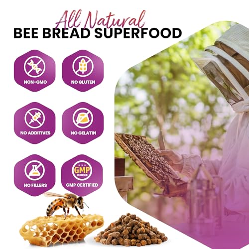 HONEYBEEZONE Bee Bread Capsules packaging box highlights non-GMO and gluten-free features.