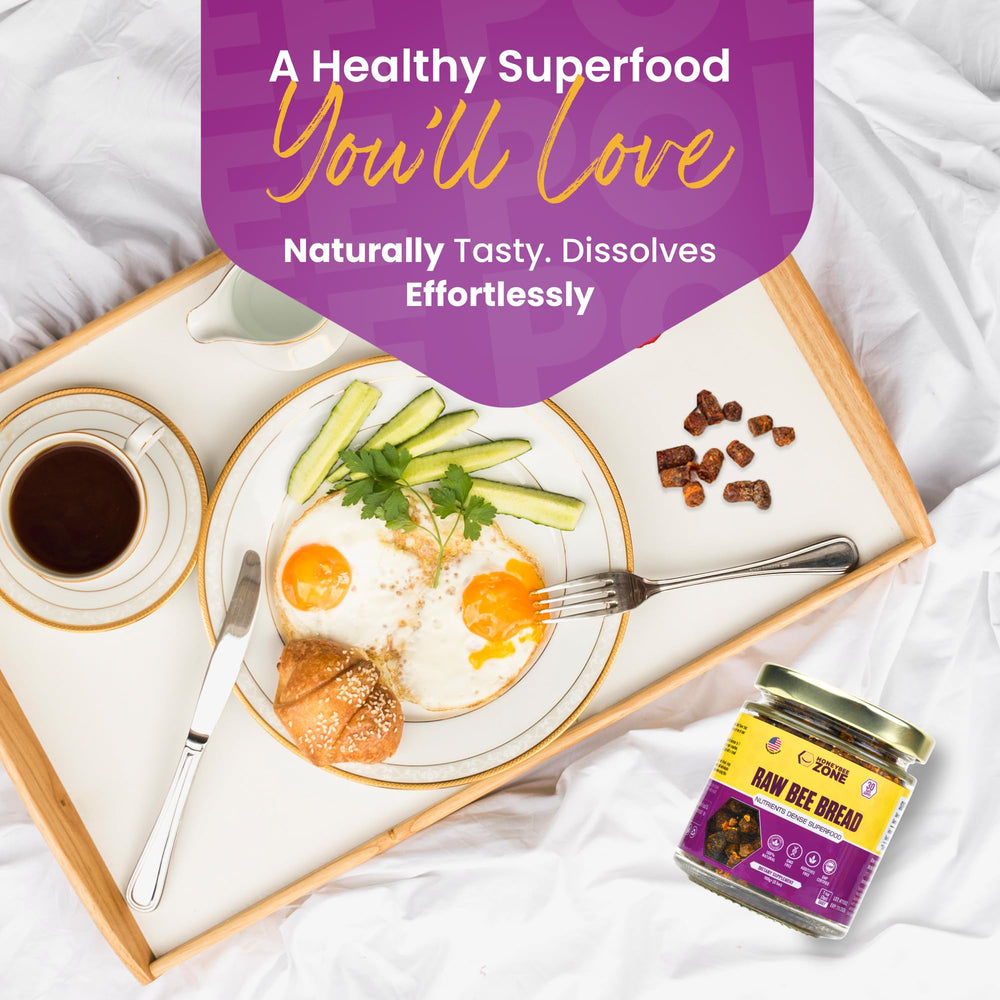 HONEYBEEZONE Bee bread on kitchen counter encourages easy daily use.