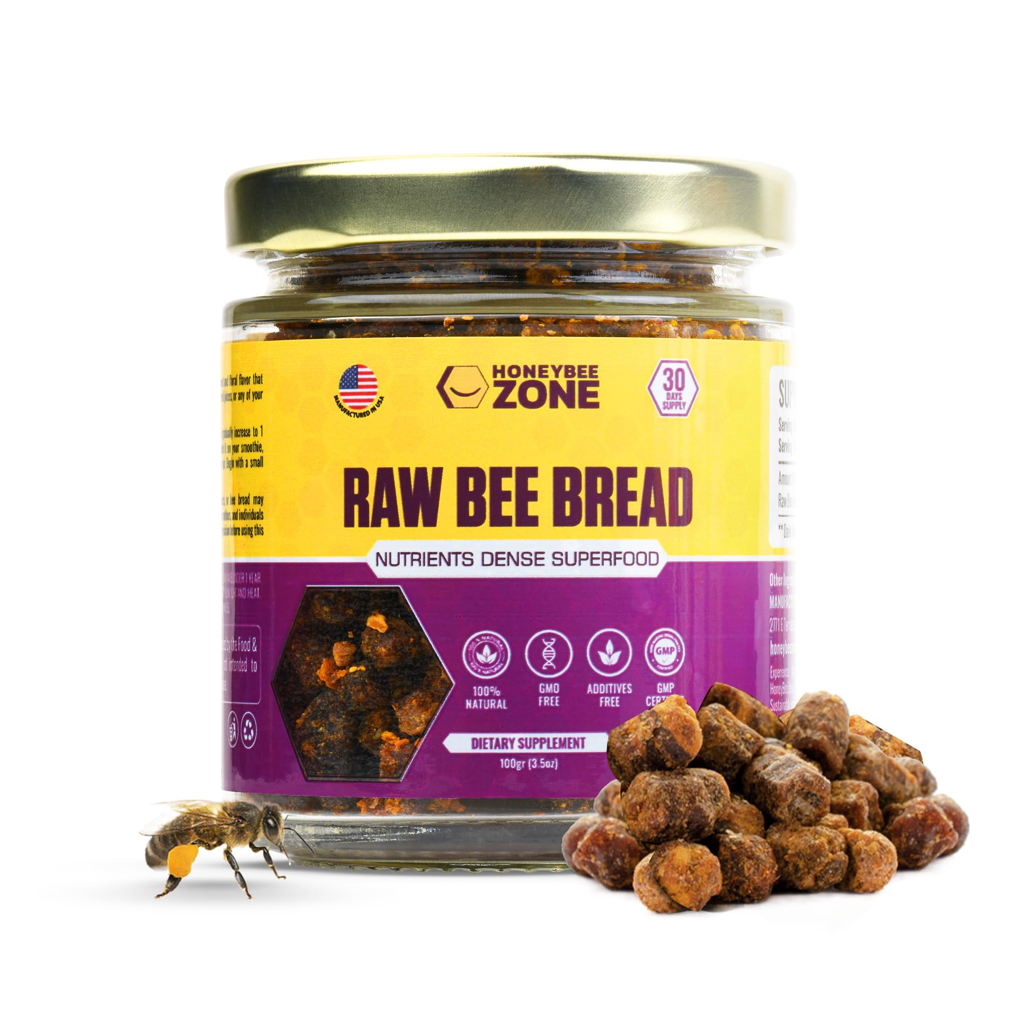 HONEYBEEZONE Raw Bee Bread Perga jar ready to support daily energy.