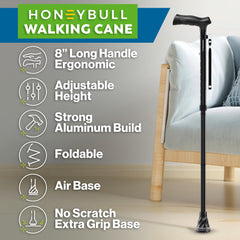 HONEYBULL walking cane height adjustable to 30-37 inches for versatility.