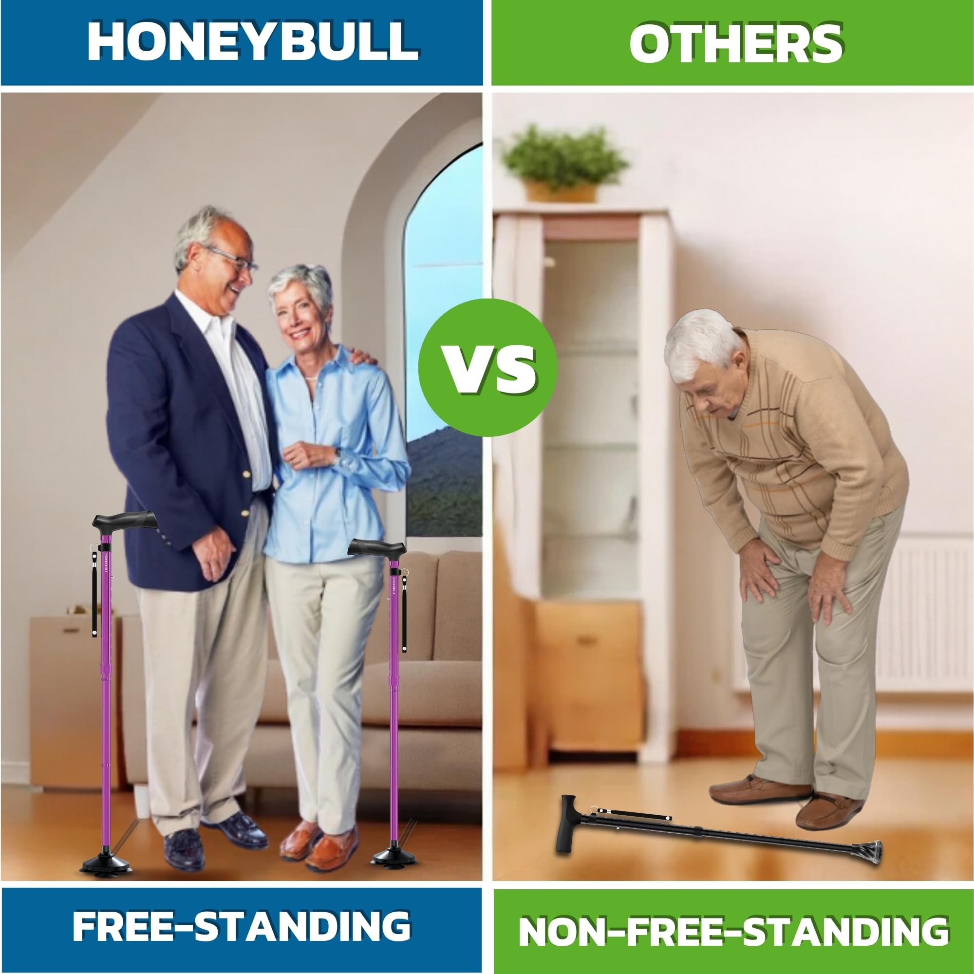HONEYBULL all-terrain 3-prong base grips varied surfaces securely.