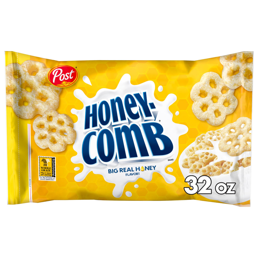 Honeycomb cereal bag 32oz showcases a family-size package for quick breakfasts.
