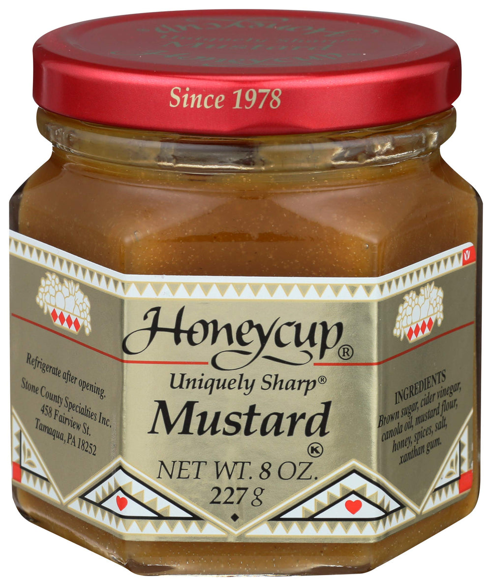 Honeycup Mustard 8 oz bottle on shelf adds zesty flavor to sandwiches
