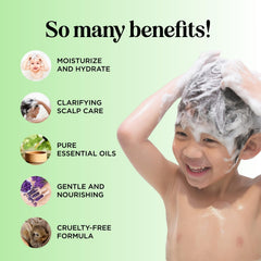 Honeydew cleansing kids shampoo label highlights tea tree and rosemary oils
