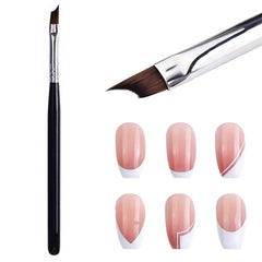 Honey Joy oblique head nail brush with black handle for precise French smile lines.