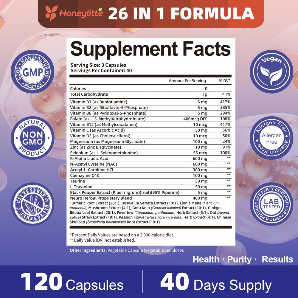 Honeylitte Vegan formula capsules offer a clean, allergen-friendly nerve health option.