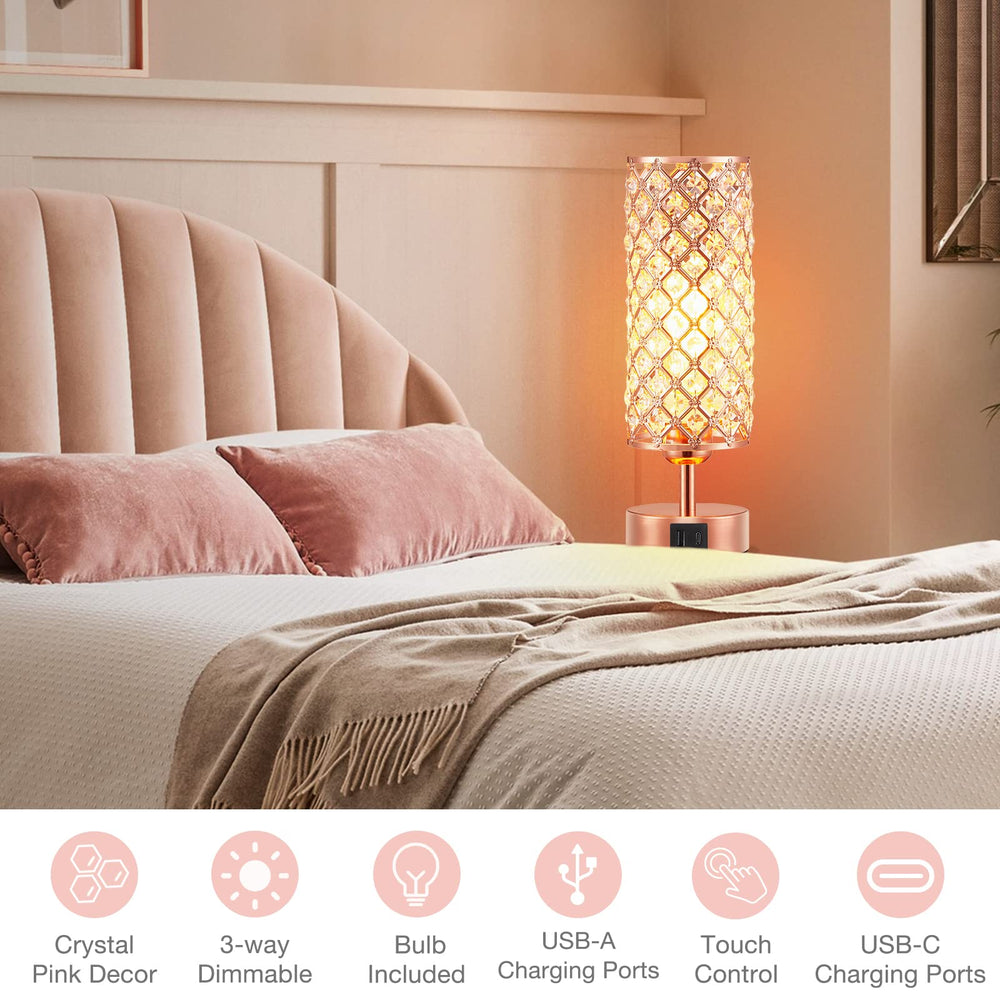 Hong-in nightstand lamp with metal-crystal design adds stability and style.