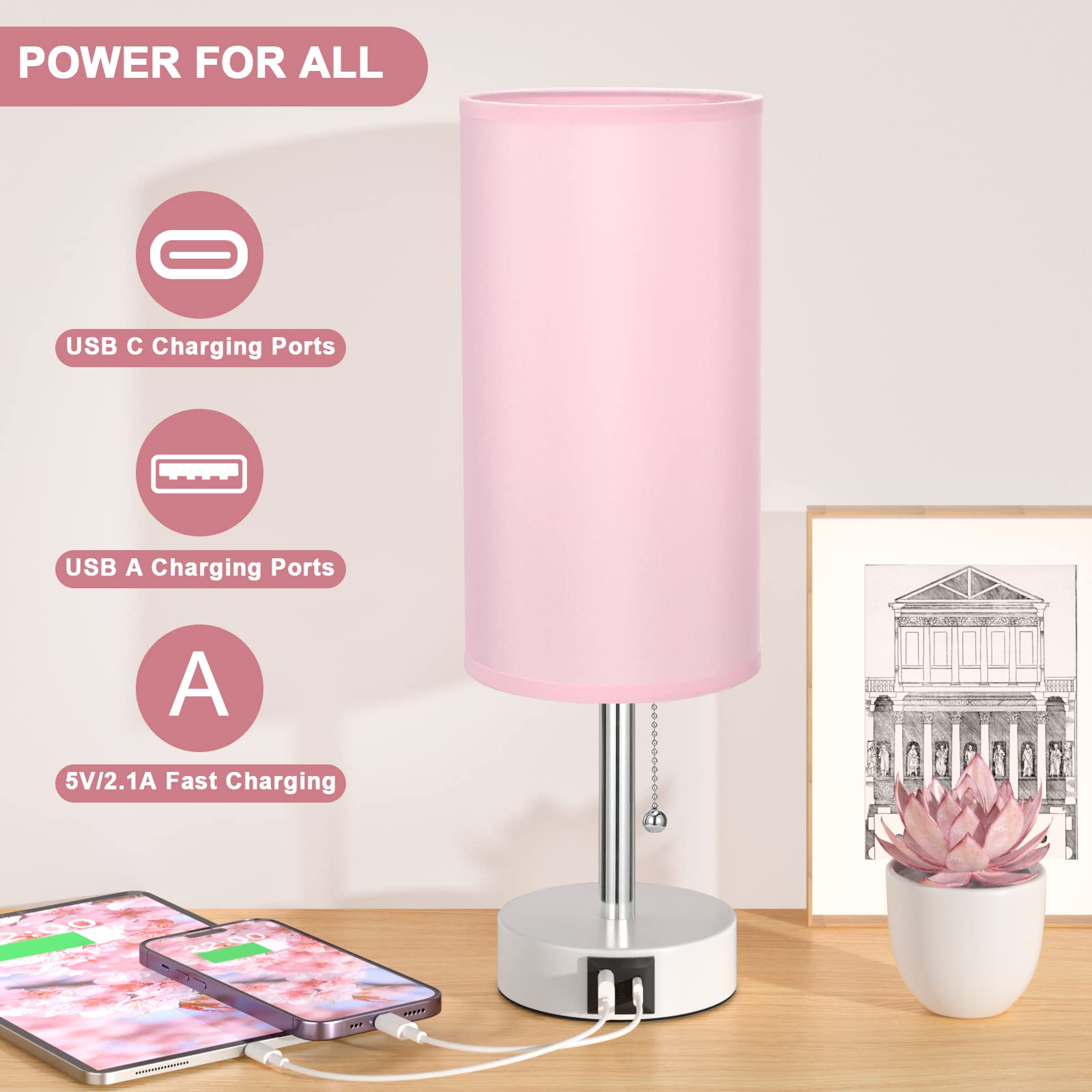 Hong-in pink bedside lamp compact design perfect for small spaces