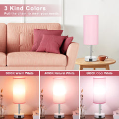 Hong-in pink bedside lamp USB-C and USB-A ports for convenient charging