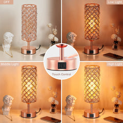 Hong-in rose gold touch lamp highlights a chic desk or nightstand.