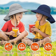 Hongteya sun hat features neck flap for extra protection during outdoor play.