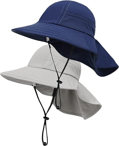 Hongteya toddler sun hat with wide brim shields face and neck from strong sun.