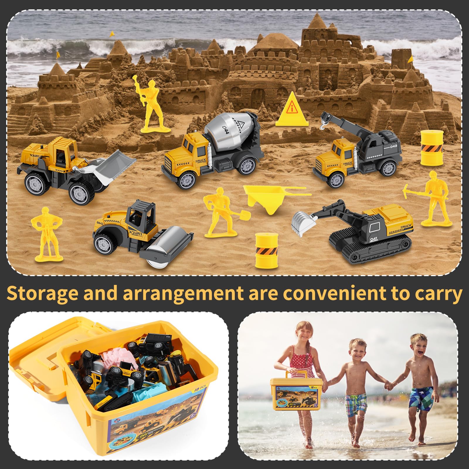 Hongtuo complete play set arranged on sand for hours of constructive activity.