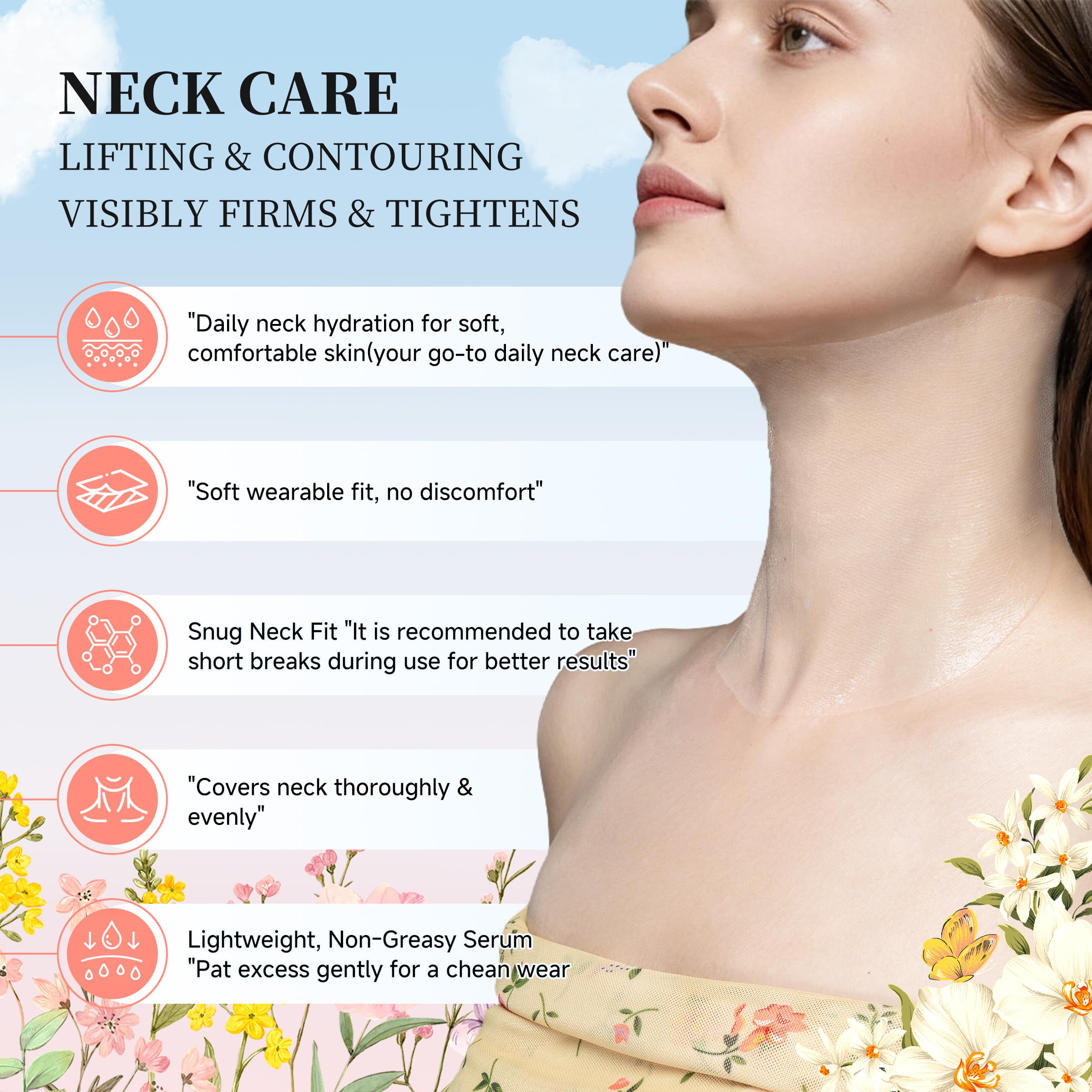 HONLINK neck mask closeup applying serum for targeted moisture