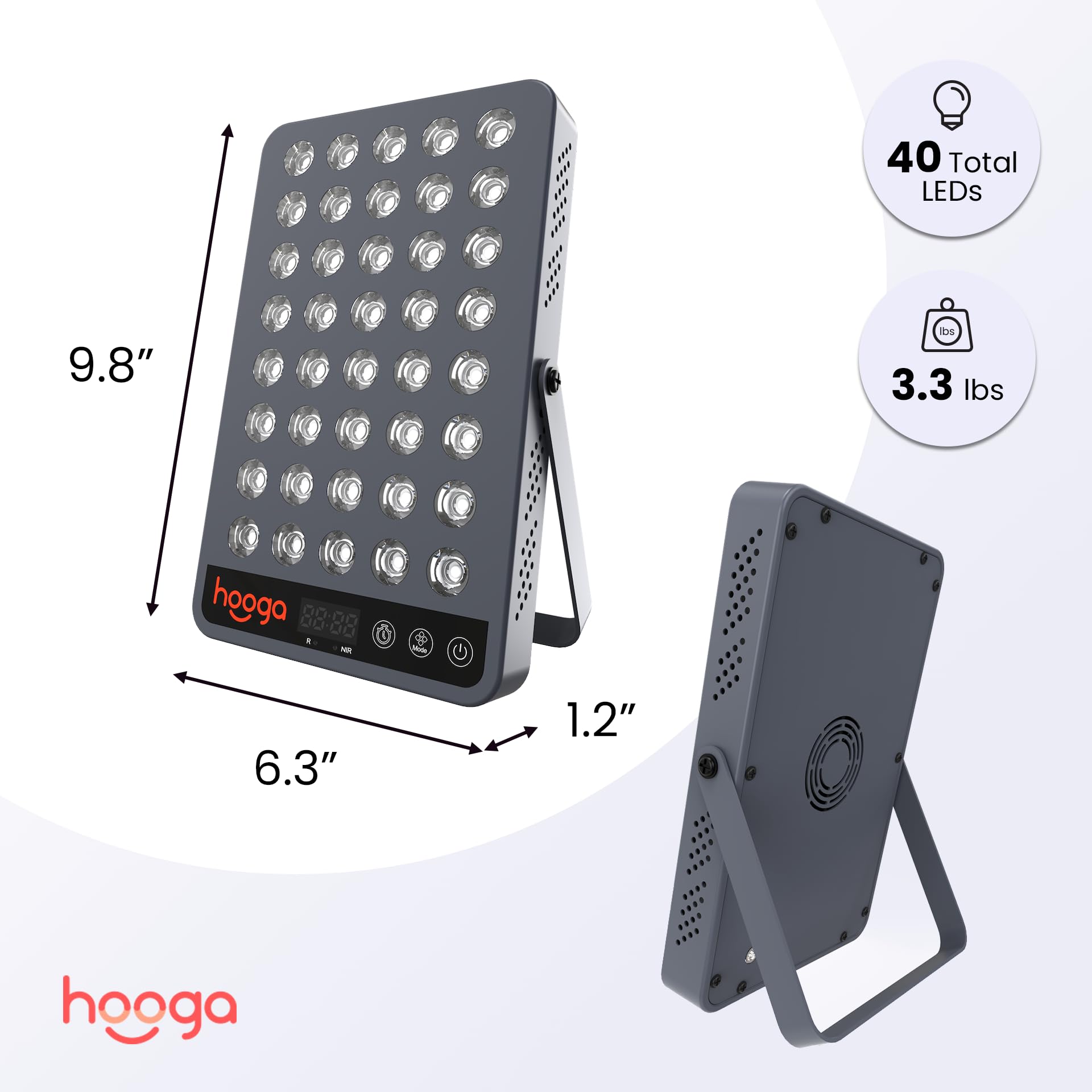 Hooga HG200 panel side view showing compact profile for deskside wellness routines
