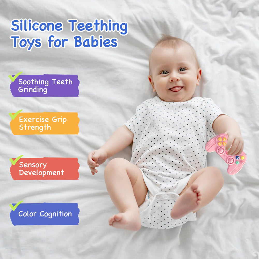 Hooku food-grade silicone teether highlighting safe material and chewability.