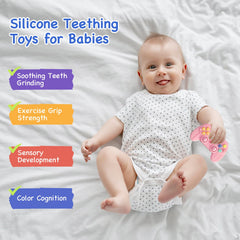Hooku food-grade silicone teether highlighting safe material and chewability.