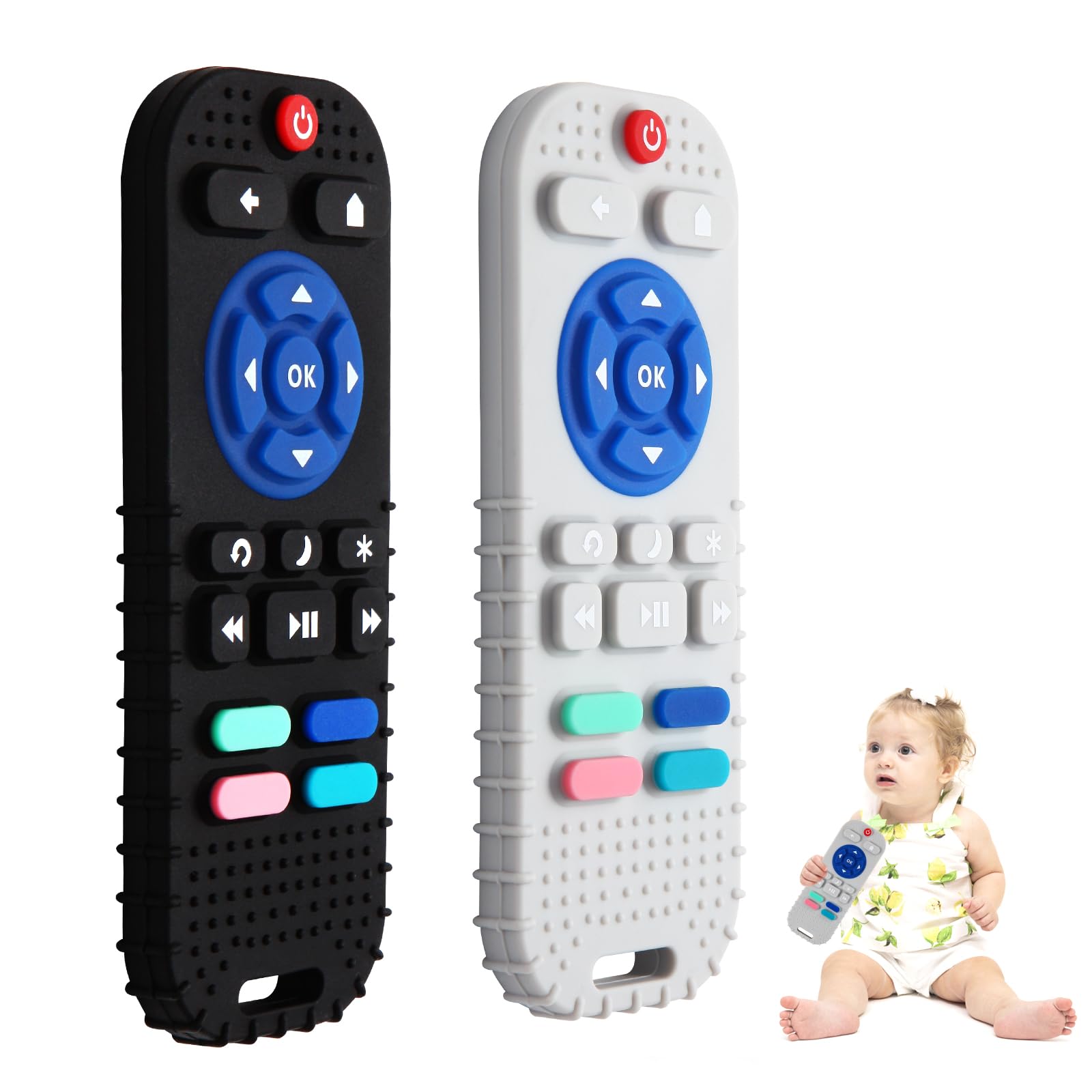 Hooku remote-control design teether captivates babies while soothing gums.
