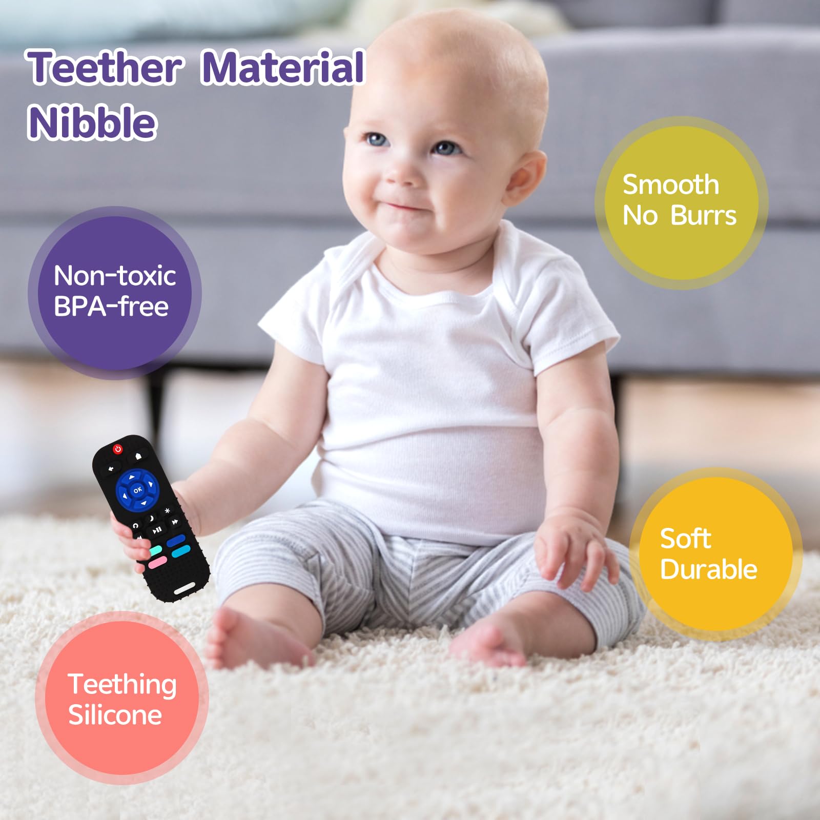 Hooku silicone teething remote bright colors stimulate visual recognition during play