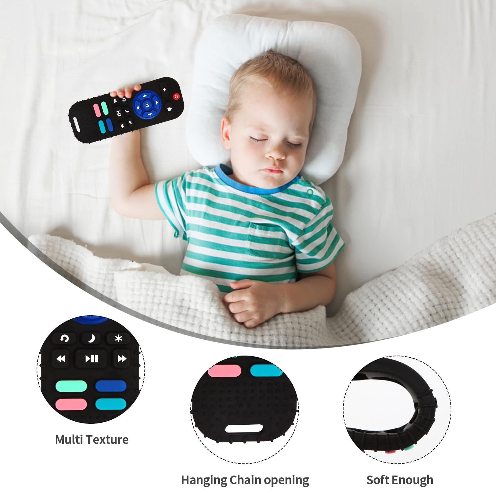 Hooku teething remote textured massage highlights varied surfaces for gum relief