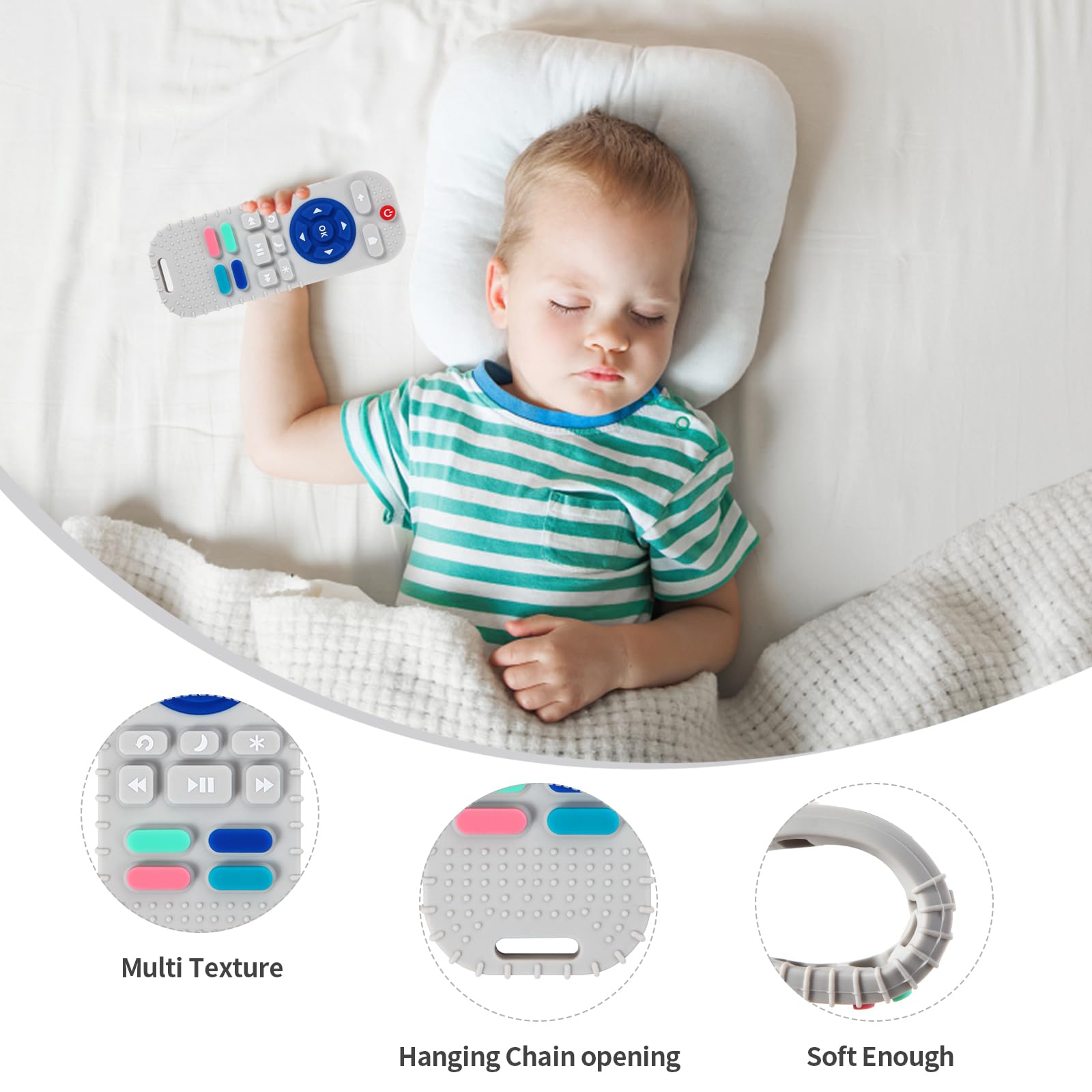 Hooku textured bumps teether provides gentle gum massage for comfort.