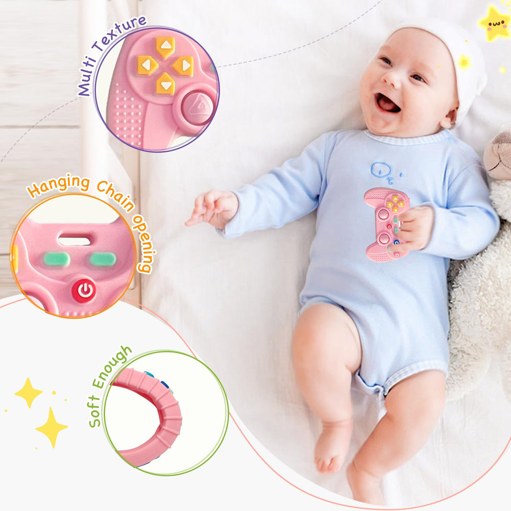 Hooku textured teether showing varied bumps for gum massage.