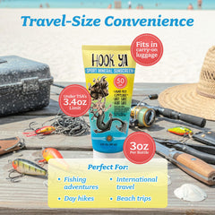 Hook'Ya SPF50 water-resistant sunscreen for offshore activities and sweaty workouts.