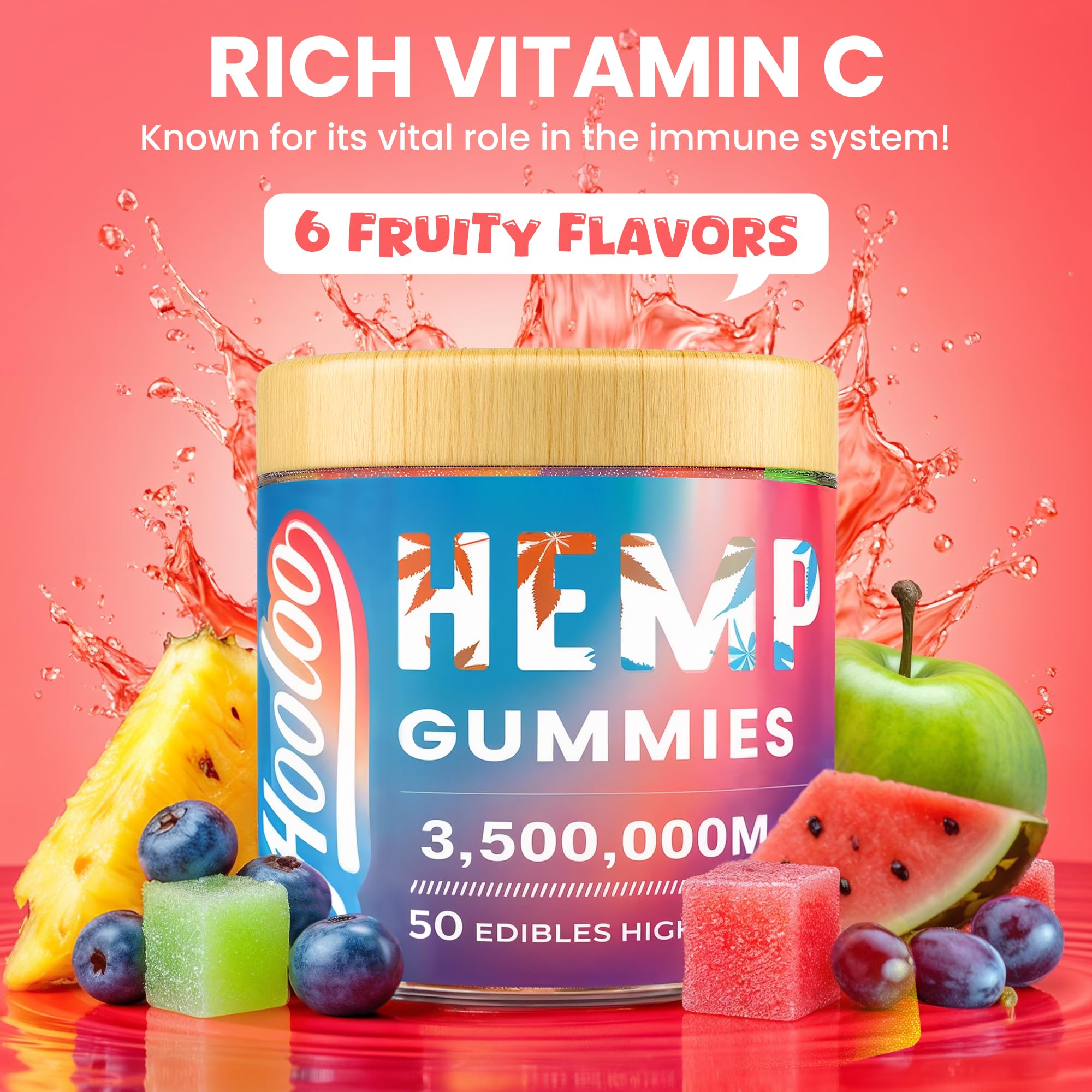 HOOLOO hemp gummies close-up gummies showcases chewy texture and color.