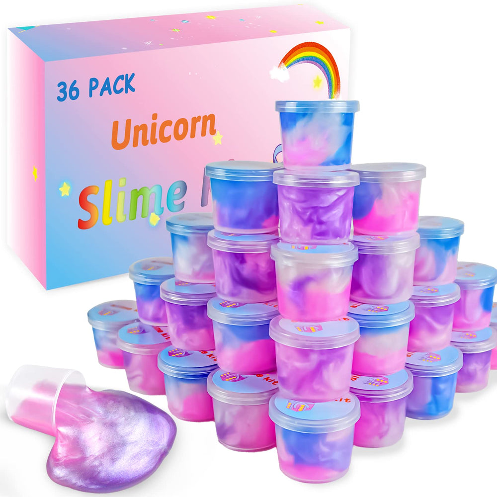 HOOLYUK unicorn slime kit boxed 36-pack for kid-friendly sensory play.
